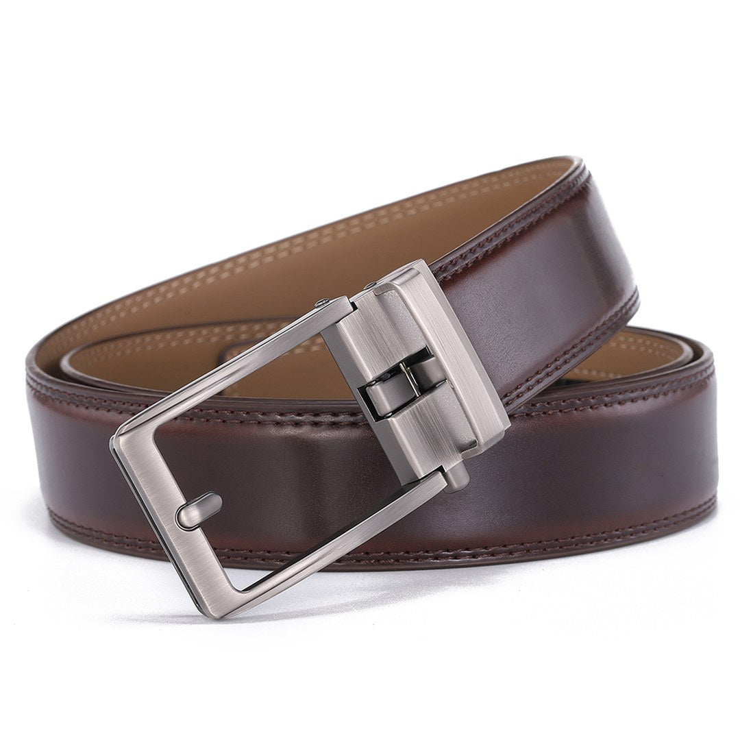 Ceinture Olyn brun foncé à plat, boucle à cadre et coutures apparentes