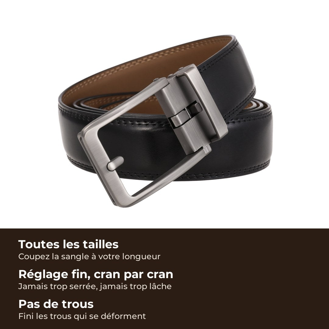 Ceinture Olyn noire et ses 3 promesses : toutes les tailles, réglage fin cran par cran, pas de trous