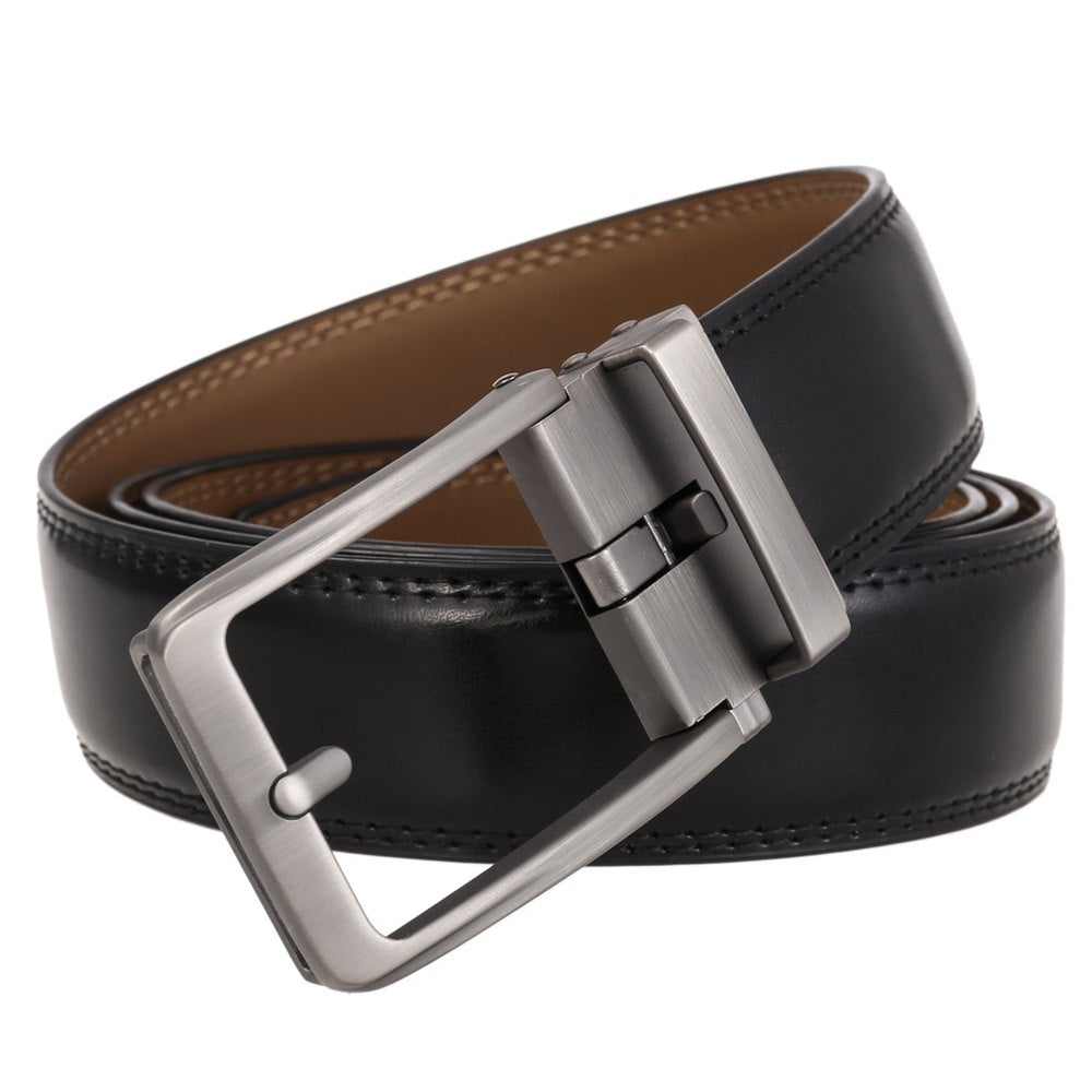 Ceinture automatique Olyn noire, boucle à cadre en métal brossé, doublure fauve